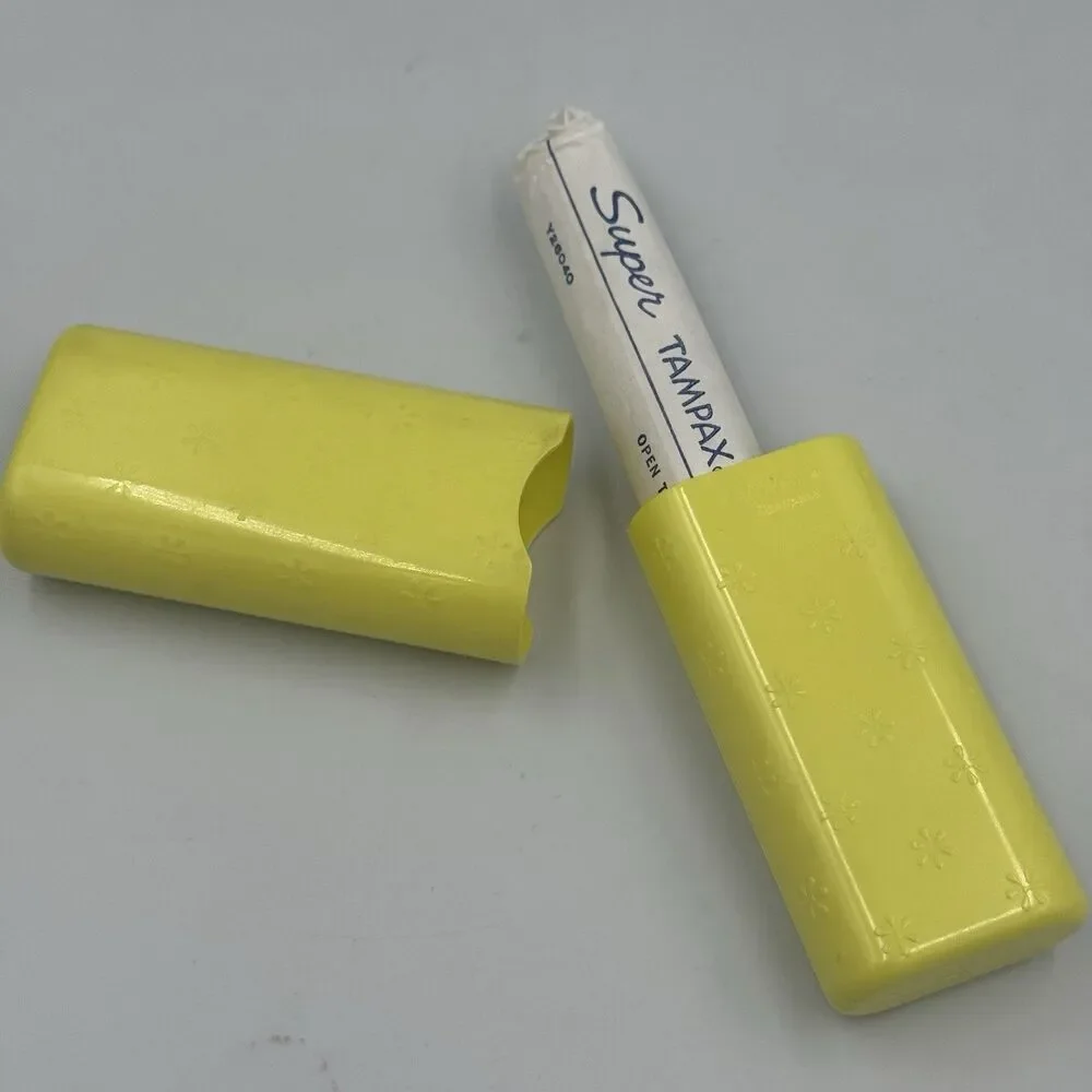 TAMPAX TAMPON CASE HOLDER Floral Yellow‎ Hard Plastic Vintage